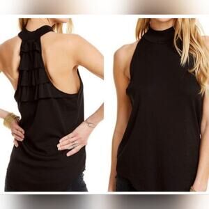 Chaser NWT Vintage Black Fade Wash Ruffled Raceback Mockneck  Ribbed Tank Top M